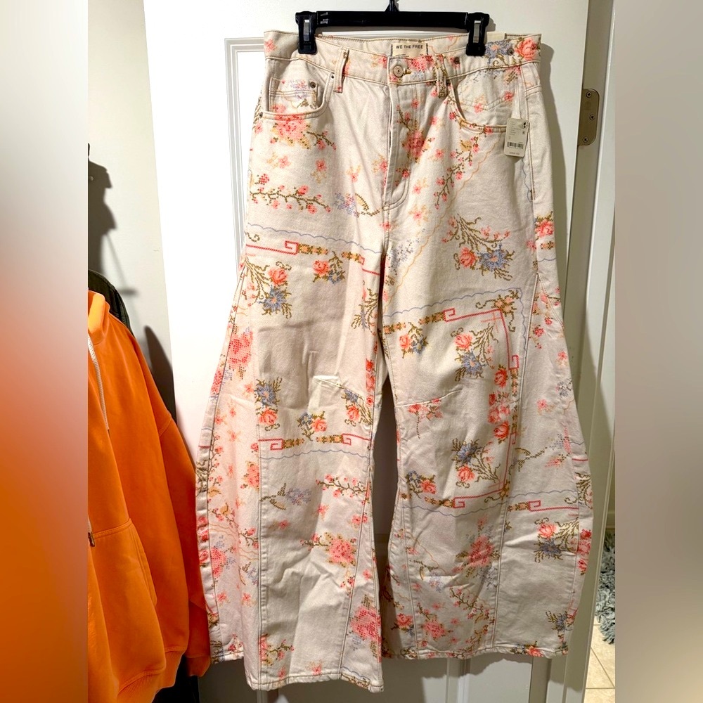 Free People Floral Denim Pants